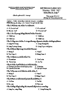 Đề thi khảo sát chất lượng học kì I Địa lí lớp 8 - Năm học 2016-2017 - Trường THCS Nguyễn Thiện Thuật